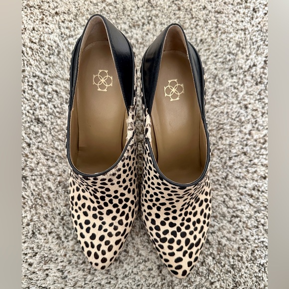 ANN TAYLOR, black & tan animal print booties, size 8. - Picture 2 of 5